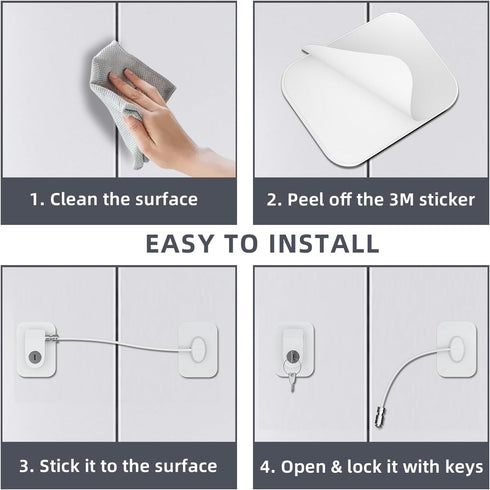 Refrigerator Lock 2 Packs, Easy to Use Fridge Locks with Key, Silicone Wire Protection for Kids