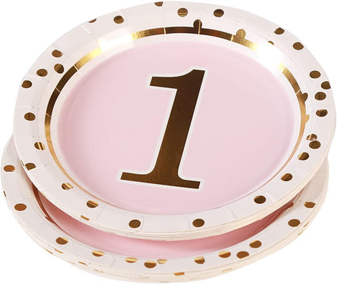 MaitianGuyou 1st Birthday Girl Decoration, Baby Shower Party Supplies Disposable Tableware Set for 20 Guests