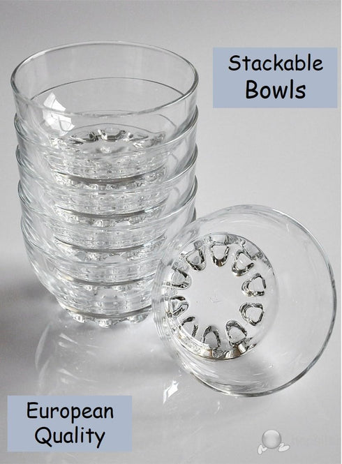 BOHEM'S Clear Glass Bowls Set of 4, 9.5 oz Small Serving Bowls for Dessert, Snack, Cereal, Fruit, Ice Cream