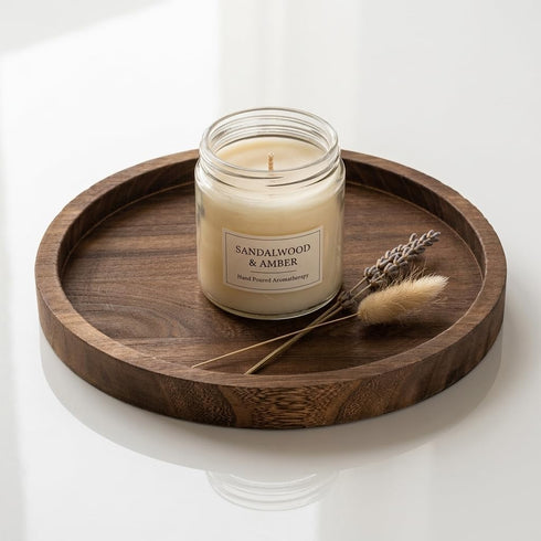 Wooden Decorative Tray Candle Holder: Romadedi Round Wood Tray Home Decor, Small Rustic Trays for Coffee Table