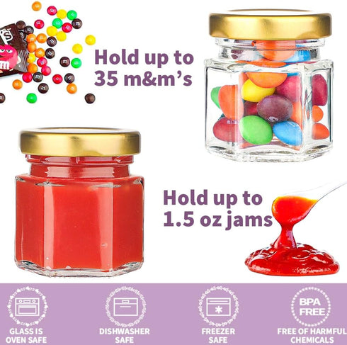 60 Pcs Small Glass Containers with Airtight Lids - 1.5 oz Mini Honey Jars for DIY Gifts