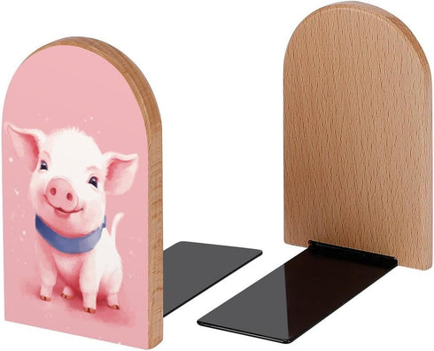 1 Pair/2 Pieces(5x3.1 Cute Pink Pig Book Ends Decorative Wood Bookends for Shelves Kids Room Desk Home Office Book