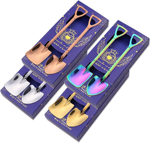8Pcs Shovel Shape Stainless Steel Spoon Set, Exquisite Box, Dessert, Ice Cream, 4 Colors