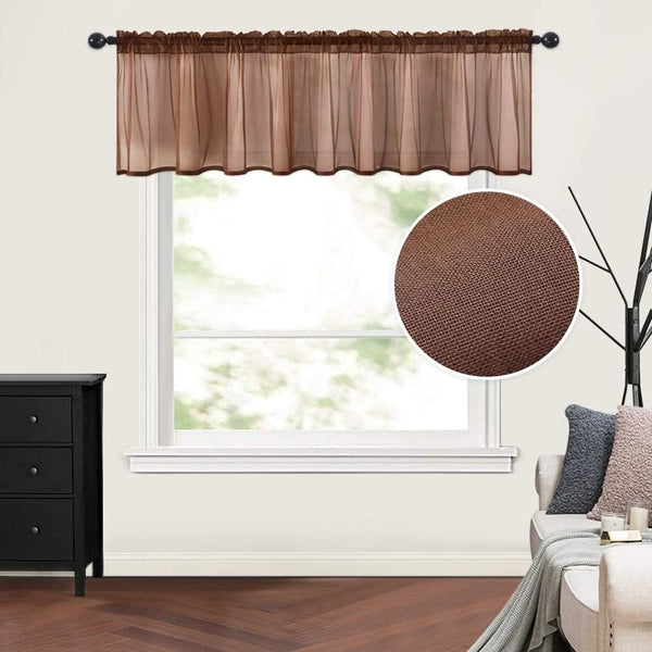 MIULEE Solid Chocolate Brown Kitchen Sheer Valance, 1 Panel Voile Window Curtain for Living Room (60" W x 18" L)