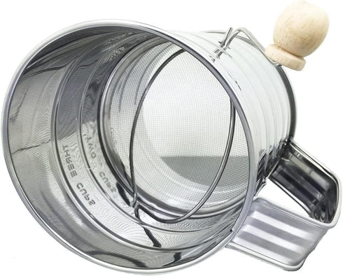 Stainless Steel Flour Sifter 3 Cups for Baking, Rotary Hand Crank Powdered Sugar Shaker and Duster