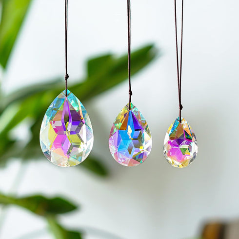 3Pcs 2/2.5/3 inch Crystal Prisms Sun Catchers Chandelier Colorful Bauhinia Ornament Pendants Rainbow Maker Suncatchers