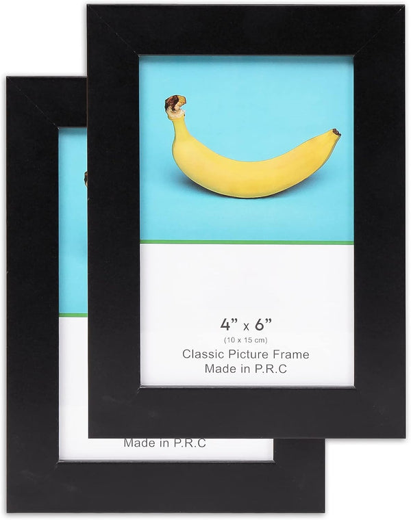 TheDisplayGuys - 4" x 6" Square Profile Wooden Picture Frame with Tempered Glass - Black - 2-Pack with Easel