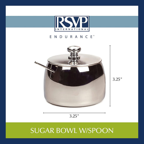 RSVP International 8 oz Stainless Steel Sugar Bowl with Lid and 4.5" Spoon