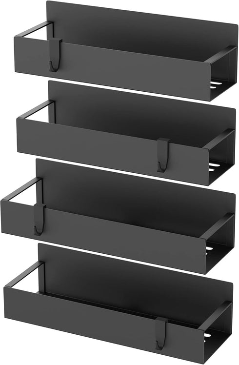 Magnetic Spice Storage Rack Organizer, 4 Pack for Refrigerator and Oven, Black Fridge Organizers and Storage