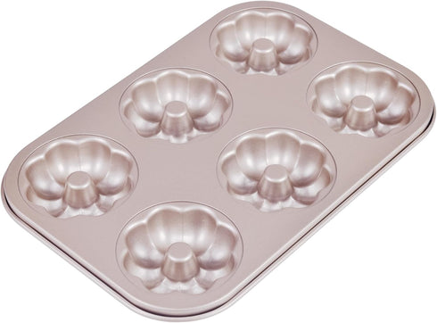 Heavy Duty Steel Flower Donut Pan, 6 Cavity Non-stick Bundt Mold, Heart Shaped Bakeware for Oven (Champagne Gold)