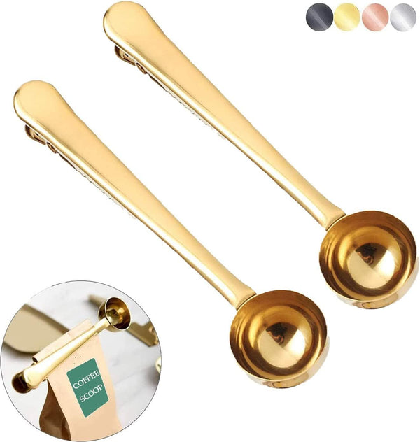 Coffee Scoop Clip, Stainless Steel Tablespoon Coffee Spoon with Long Handle, Multifunction Sealing Bag Clip for Kitchen