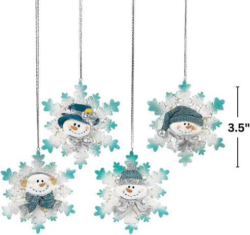 Glitter Snowman and Snowflake Christmas Ornaments, Set of 12