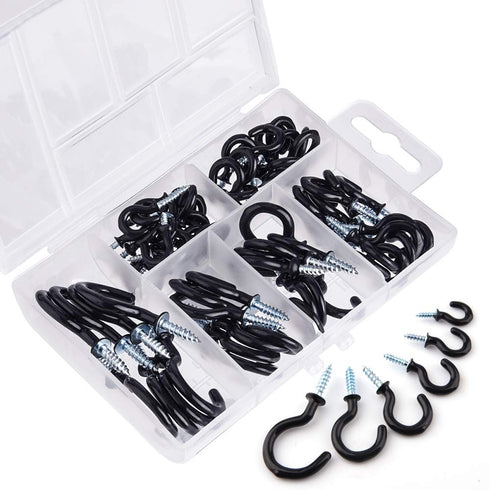 KUUQA Black Vinyl Coated Cup Hook Kit, 70 Pieces, 6 Sizes for Ceiling Screw Mug Hooks