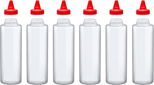 16-Ounce (Set 6), Amazing Abby Plastic Squeeze Bottles of Reusable Condiment Bottles, BFA-Free, Dishwasher-Safe