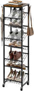 8 Tier Rotating Vertical Shoe Rack Tower, Wooden Tall Shoe Storage Organizer