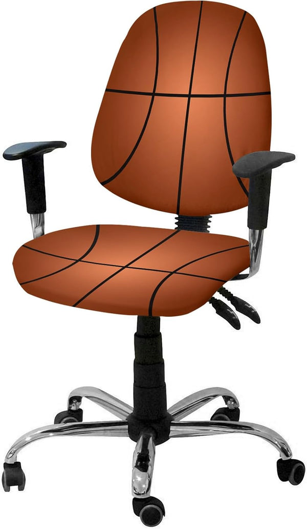 Computer Office Chair Cover, Basketball Texture Brown Washable Removable Slipcover for Rotating Boss Chair (1pcs)