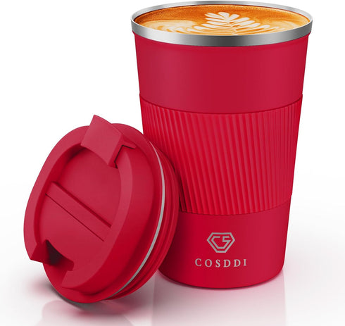 12 oz Stainless Steel Vacuum Insulated Tumbler, Spill Proof Coffee Travel Mug with Lid, Red