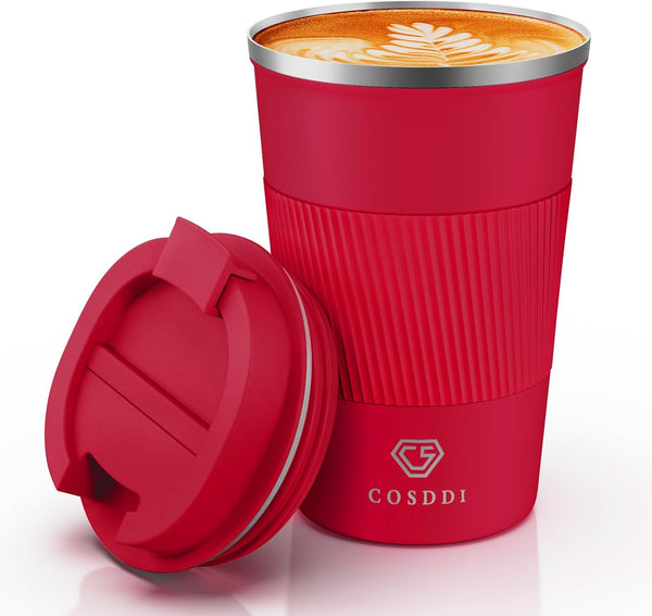 12 oz Stainless Steel Vacuum Insulated Tumbler, Spill Proof Coffee Travel Mug with Lid, Red