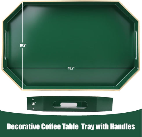 15.7"*10.2"*1.57" Green Decorative Tray with Handles, Versatile Serving Tray for Coffee Table, Ottoman, Ideal
