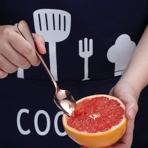 HOMQUEN Rose Gold Grapefruit Spoons Set, 3 Pieces, 2 Stainless Steel Spoons and 1 Knife with Titanium Plating
