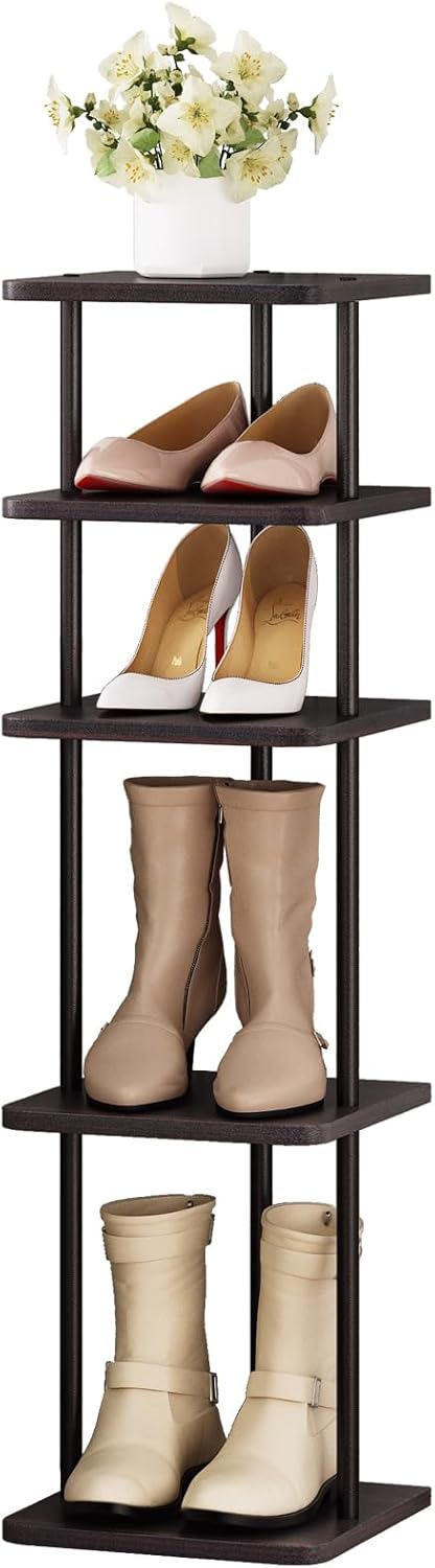 SORCEDAS 5 Tiers Vertical Shoe Rack Wooden Shoe Storage Organizer for Space