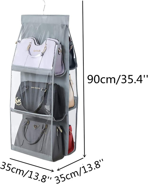 HAN SHENG 1 Pc 6 Pockets Hanging Purse Handbag Organizer Clear Hanging Shelf Bag Collection Storage Holder Purse Bag Wardrobe Closet Space Saving Organizers (Grey) by HAN SHENG