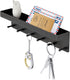 MKO Key Holder Wall Mount, Adhesive Key Holder with Mail Organizer Tray and 6 Hooks for Wall, Black