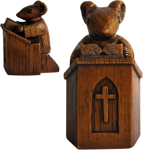 Church Mouse Statue, Wooden Church Mouse in The Pulpit Collectible Figurine for Home and Office Decor