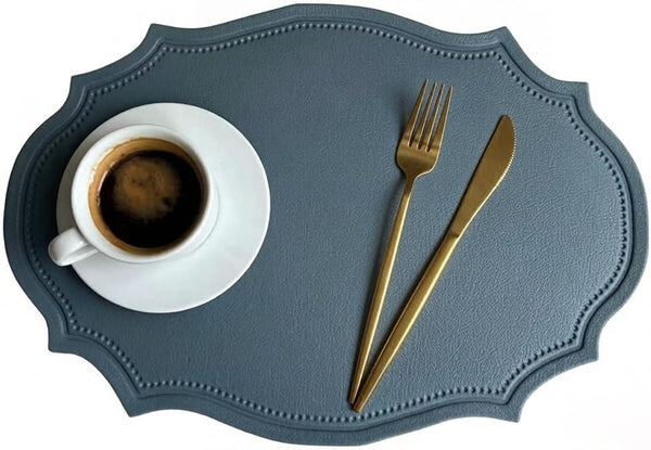 KJGDSJ Double-Texture Faux Leather Oval Placemats Set of 6 Washable Heat Insulation Mats