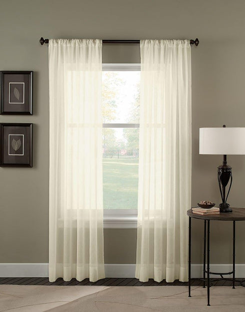 Curtainworks Trinity Crinkle Voile Sheer Curtain Panel, Oyster, 51 by 84"