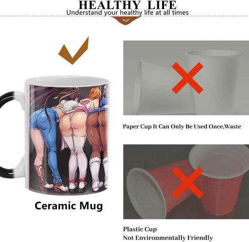 Funny White Elephant Coffee Mug, Color Changing Gag Gift for Adults, 11oz Anime Beauty Cup