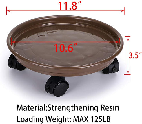 Skelang 4 11.8 Inches, 125 Lbs Pcs Plant Caddy Plant Pallet with Brake Wheels, Plant Stand Roller for Indoor