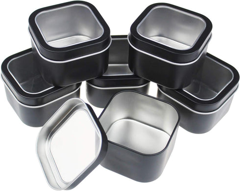 6-Pack 8oz Empty Square Metal Tins with Clear Window for Candle Making, Gifts, Treasures, Black