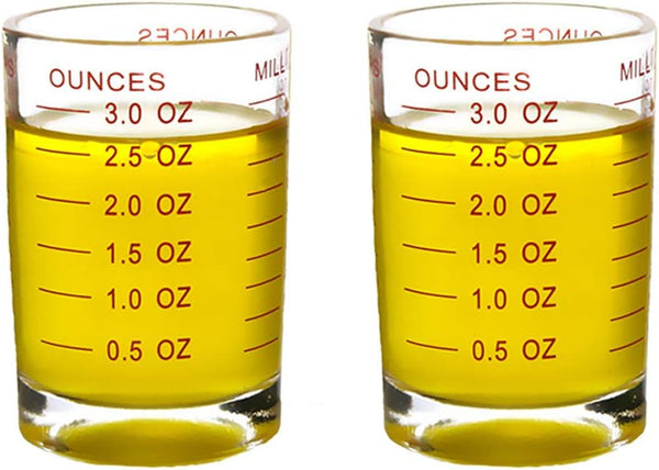 TIYOORTA Shot Glass Measuring Cup, 3 Ounce/90ML Liquid Heavy High Espresso Glass Cup, 2 pcs (Red 90ML 2PCS)