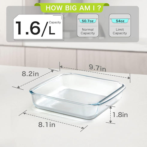 NUTRIUPS 1.7QT Square Glass Baking Dish,8.2x8.2In Square Baking Dish,Square Baking Pan,Glass Baking Dish for Oven