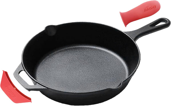 Pre-Seasoned 10 Inch Cast Iron Skillet, Deep Frying Pan with Two Silicone Handles for Stovetop, Induction, Oven