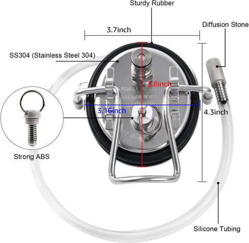 FERRODAY Carbonation Keg Lid for Corny Keg - Stainless Steel 304 with 20" Tube Diffusion Stone