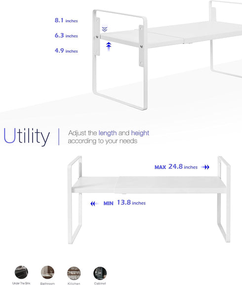 Nxconsu Cabinet Shelf Expandable Height Adjustable Organizer Riser for Kitchen Cabinet, Pantry, Under Sink