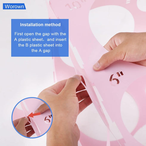 Worown 18 Holes Large Collapsible Pink Plastic Balloon Sizer Box, 1-12 Inch Measurement Tools for Balloon Decorations