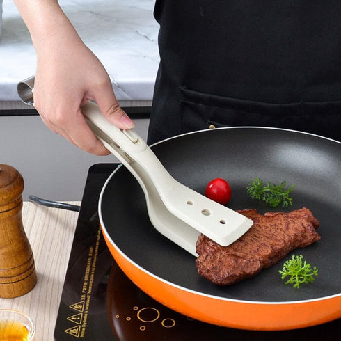 Alipis 2 in 1 Grip and Flip Spatula Tongs, Silicone Egg Flipper for Pancakes, Fish, Omelet, Steak, White