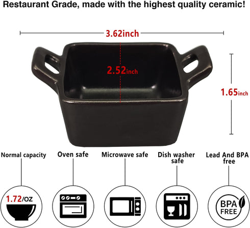Creme Brulee square Ramekins Ceramic Bowls - Mini Custard Cups 1.72 oz oven Safe Souffle Dishes for Baking Individual Dipping Sauce Pioneer Woman Bakeware Set of 8 by Creativity Home
