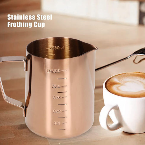 Rose Gold Stainless Steel Milk Frothing Cup, 550ML Pitcher for Coffee Steaming and Latte Art