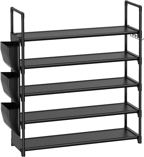 5 20-25 Closet,Entryway,Small VILICK Tier Shoe Rack with Hook and Side Pocket,Shoe Organizer Space Saver Storage