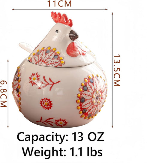 Frezonika 13 OZ Counter, Countertop Ceramic Salt Cellar with Lid and Spoon, Large Chicken Salt Jar, Salt Holder