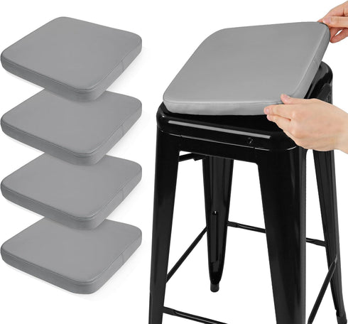 SINOSSO Modern Faux Leather Bar Stool Cushions 4 Pack, Leathaire Magnetic Small