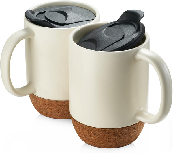 DOWAN Coffee Mugs Set of 2, 15 OZ Ceramic Mug with Cork