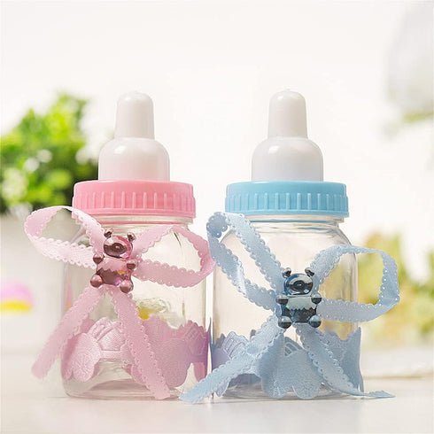 Fannuoncc 12 3.5-Inch Pcs Baby Bottle Shower Favor, Mini Plastic Candy Bottles for Baby Shower, Party Decoration (Pink)