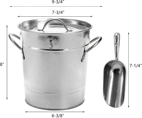 YOUEON 4L Ice Bucket with Scoop and Lid, Galvanized Metal Bucket with Carry Handles, Double Walled Wine Bucket Chiller, Beverage Tub for Parities, Picnics, Camping, Outdoor Bar Use, Silver by Youeon