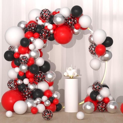 Red Black White Silver Balloon Garland Arch Kit, Red and White Balloons for Birthday Wedding Retirement Decorations
