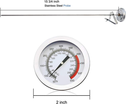 Deep Fryer/Candy/Turkey Thermometer with Clip, 15 Inch Stem - Professional Stainless Steel Fry Oil Thermometer for